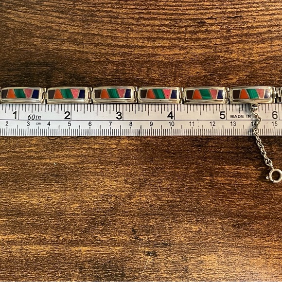 Sterling Panel Link Bracelet with Stone Inlay - Picture 3 of 9